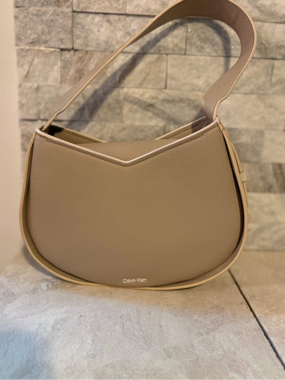 Calvin Klein Pebbled Taupe Hobo Shoulder Bag